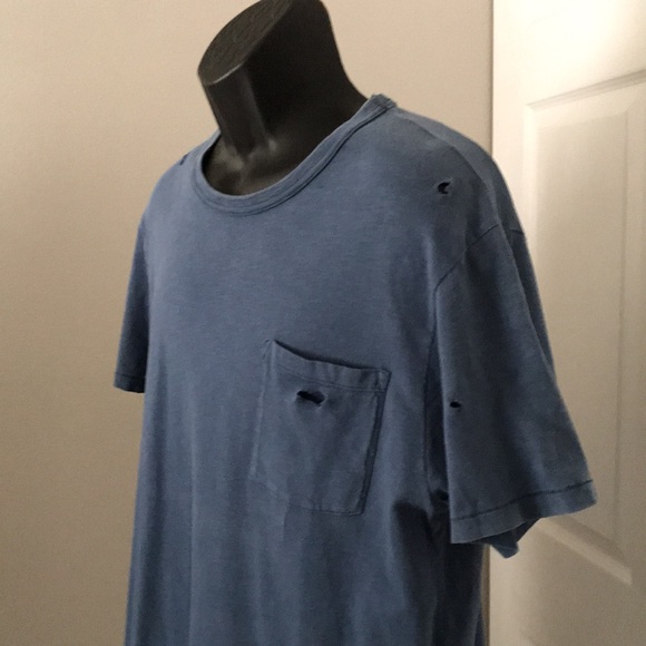 ♥️3X20 J CREW Mens Front Pocket Ripped Blue Dye Tee | L - Picture 5 of 10